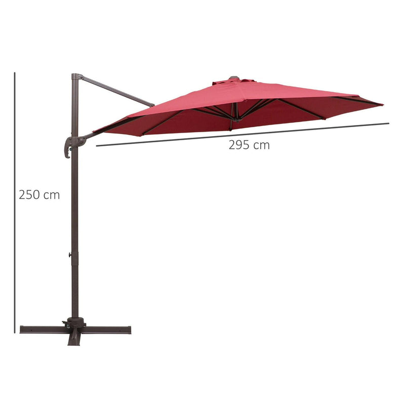 3m Cantilever Aluminium Frame Outdoor Garden Parasol Wine Red