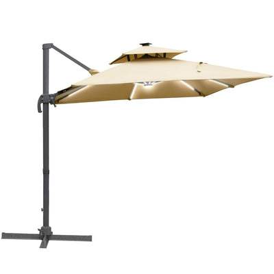 Cantilever Parasol, Outdoor Offset Patio Umbrella- Khaki