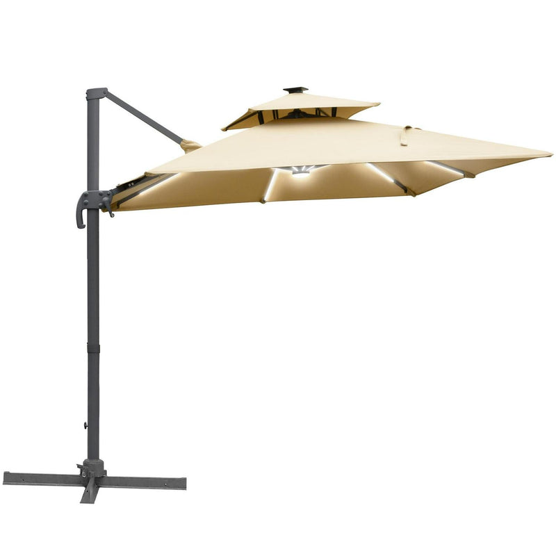 Cantilever Parasol, Outdoor Offset Patio Umbrella- Khaki