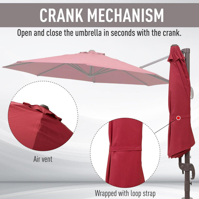 3m Cantilever Aluminium Frame Outdoor Garden Parasol Wine Red