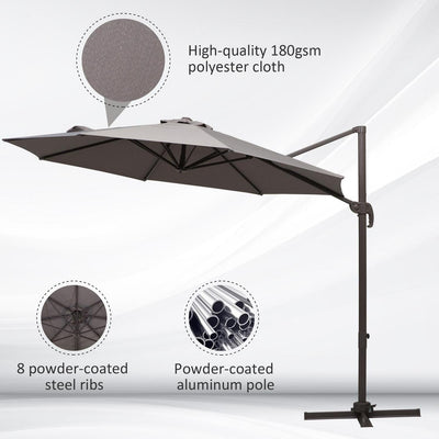 3m Cantilever Aluminium Frame Outdoor Garden Parasol Grey