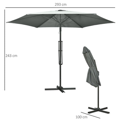 Cantilever Parasol With Easy Patio Umbrella Crank Handle- Grey