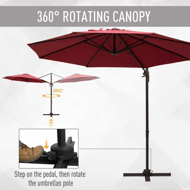 3m Cantilever Aluminium Frame Outdoor Garden Parasol Wine Red