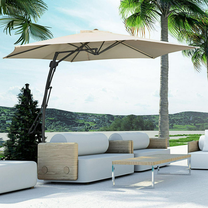 Cantilever Parasol With Easy Patio Umbrella Crank Handl- White