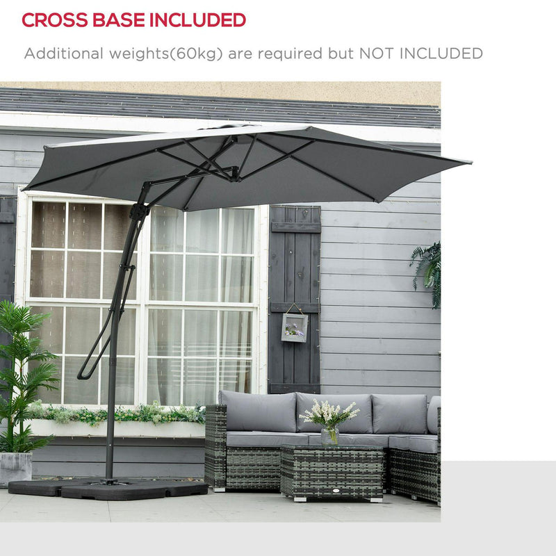 Cantilever Parasol With Easy Patio Umbrella Crank Handle- Grey