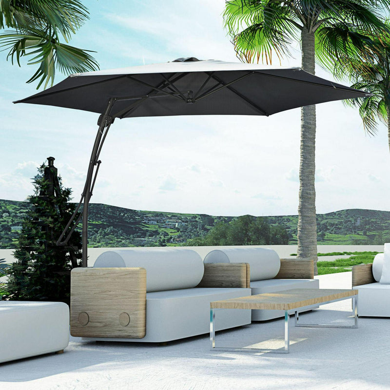 Cantilever Parasol With Easy Patio Umbrella Crank Handle- Grey