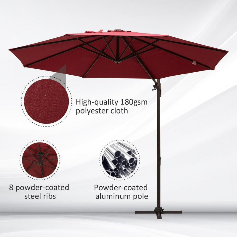 3m Cantilever Aluminium Frame Outdoor Garden Parasol Wine Red