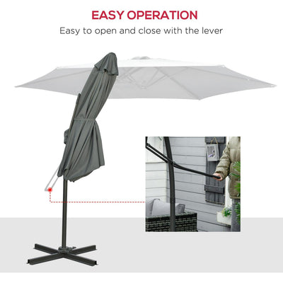 Cantilever Parasol With Easy Patio Umbrella Crank Handle- Grey