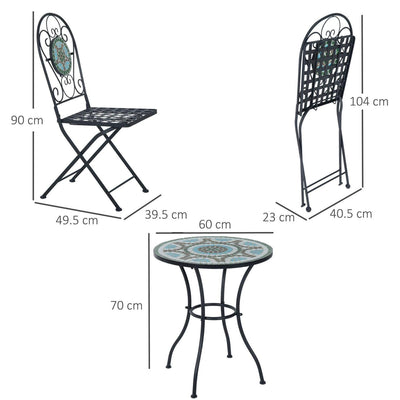 3PCs Bistro Set Metal Dining Mosaic Garden Table