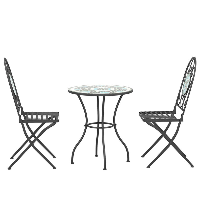 3PCs Bistro Set Metal Dining Mosaic Garden Table