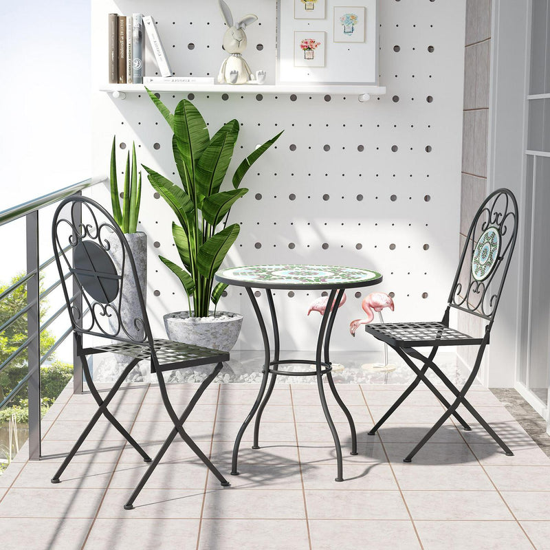 3PCs Bistro Set Metal Dining Mosaic Garden Table