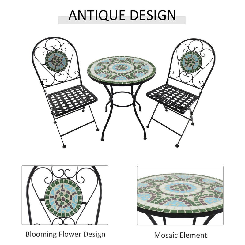 3PCs Bistro Set Metal Dining Mosaic Garden Table