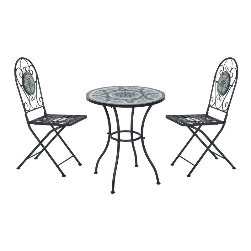 3PCs Bistro Set Metal Dining Mosaic Garden Table