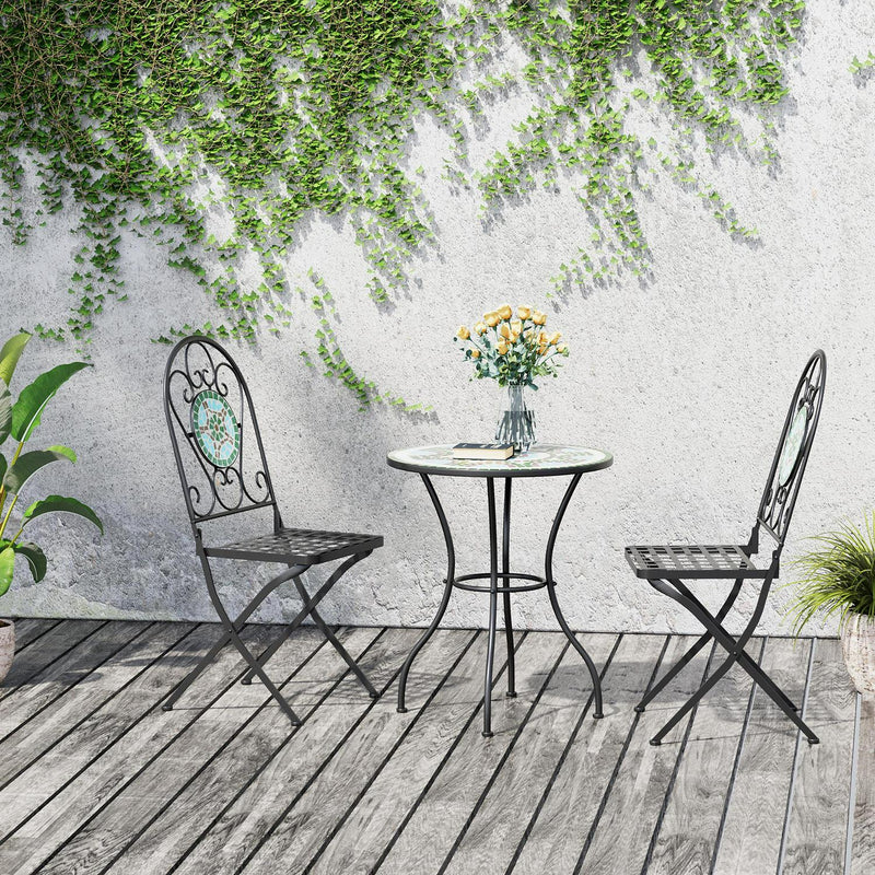 3PCs Bistro Set Metal Dining Mosaic Garden Table