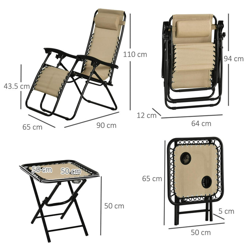 3pcs Folding Zero Gravity Chairs Lounger- Beige