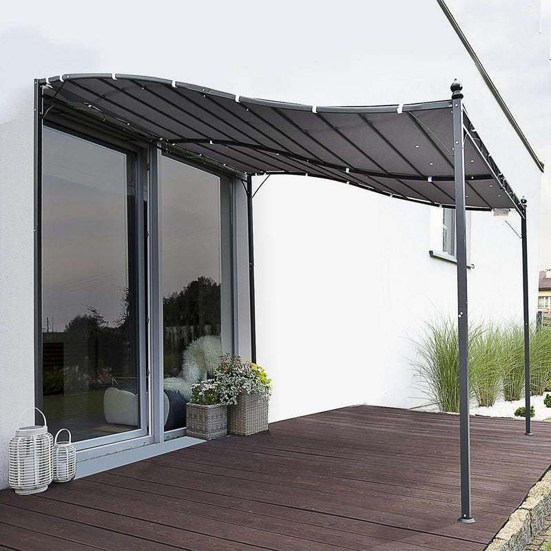 3x3m Freestanding Metal Wall Awning Canopy Grey