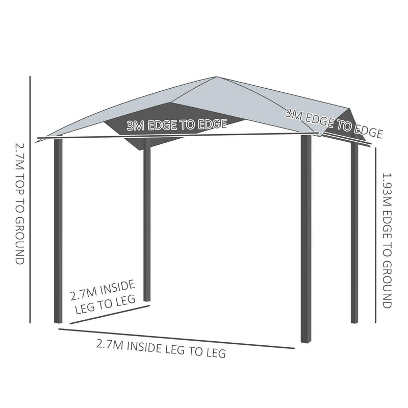 3x3m Patio Gazebo Tent, Steel Frame-Grey