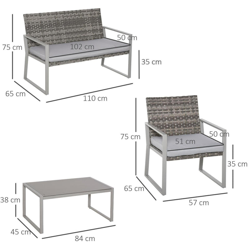 4 PCs Rattan Garden Furniture Set