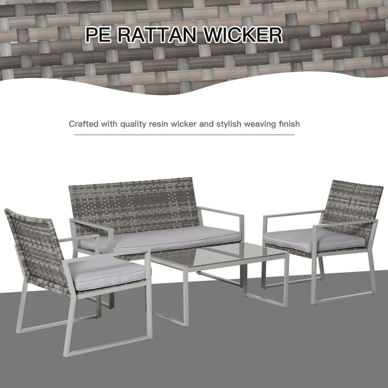 4 PCs Rattan Garden Furniture Set