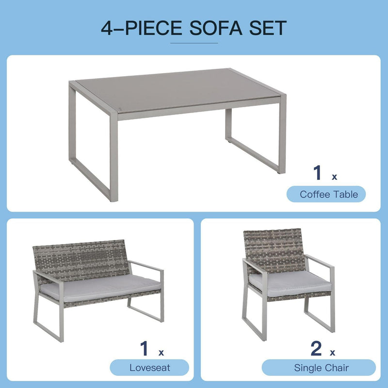 4 PCs Rattan Garden Furniture Set