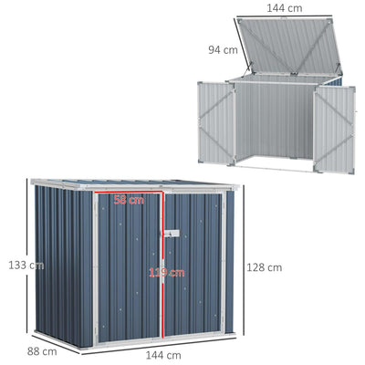 Garden 2-Bin Steel Storage Shed W/ Double Locking Doors, Openable Lid 5ftx3ft