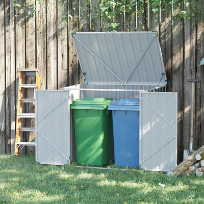 Garden 2-Bin Steel Storage Shed W/ Double Locking Doors, Openable Lid 5ftx3ft