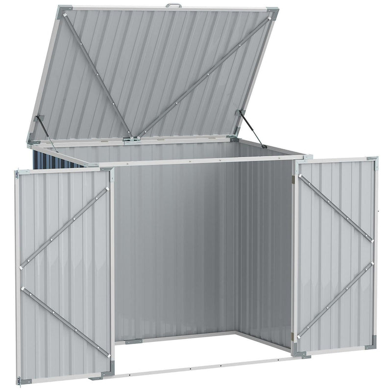 Garden 2-Bin Steel Storage Shed W/ Double Locking Doors, Openable Lid 5ftx3ft