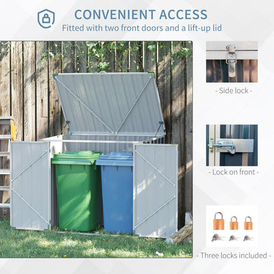 Garden 2-Bin Steel Storage Shed W/ Double Locking Doors, Openable Lid 5ftx3ft