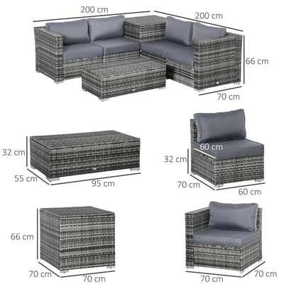 6PCs Rattan Corner Sofa Set Wicker-Grey