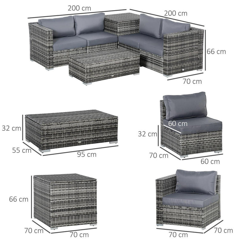 6PCs Rattan Corner Sofa Set Wicker-Grey