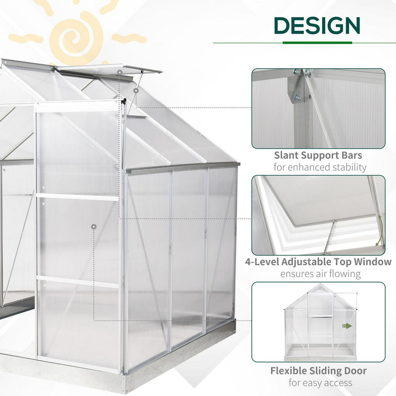 Walk-In Polycarbonate Greenhouse W/ Window Clear (6x6)ft