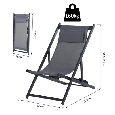 Aluminium Frame Set Of 2 Folding Deck Chairs Deep Grey