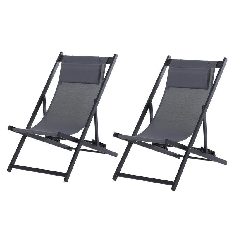 Aluminium Frame Set Of 2 Folding Deck Chairs Deep Grey