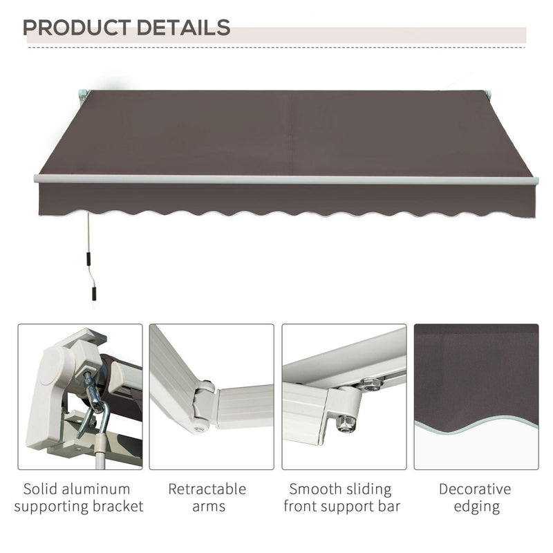 Awning Canopy Manual Retractable Porch Shade Shelter-Grey