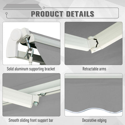 3 X 2m Awning Canopy Manual Retractable Porch Sun Shade Shelter Light Grey