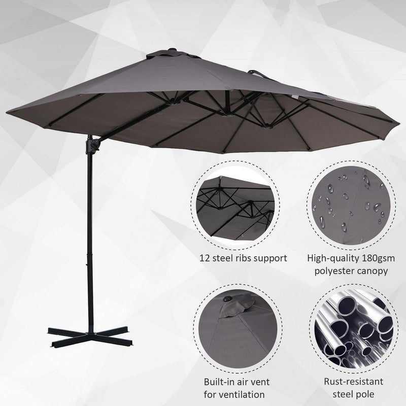 Double Canopy Offset Parasol Umbrella - Grey