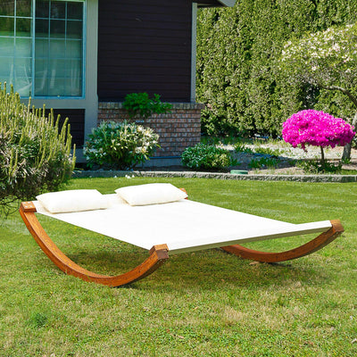 Double Lounger W/Wooden Frame-White