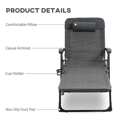 Folding Chaise Lounge Chair- Dark Grey