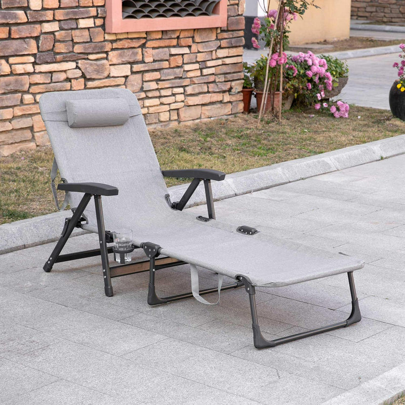 Folding Chaise Lounge Chair- Light Grey