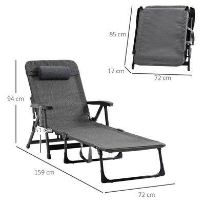 Folding Chaise Lounge Chair- Dark Grey