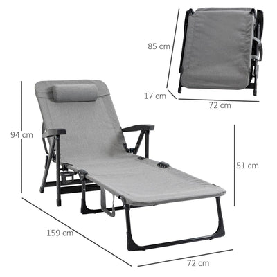 Folding Chaise Lounge Chair- Light Grey