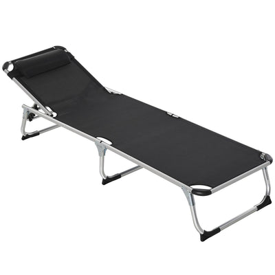 Folding Outdoor Reclining Lounger Chair W/ Pillow Aluminium Frame Black