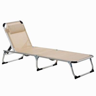 Folding Outdoor Reclining Lounger Chair W/ Pillow Aluminium Frame Khaki