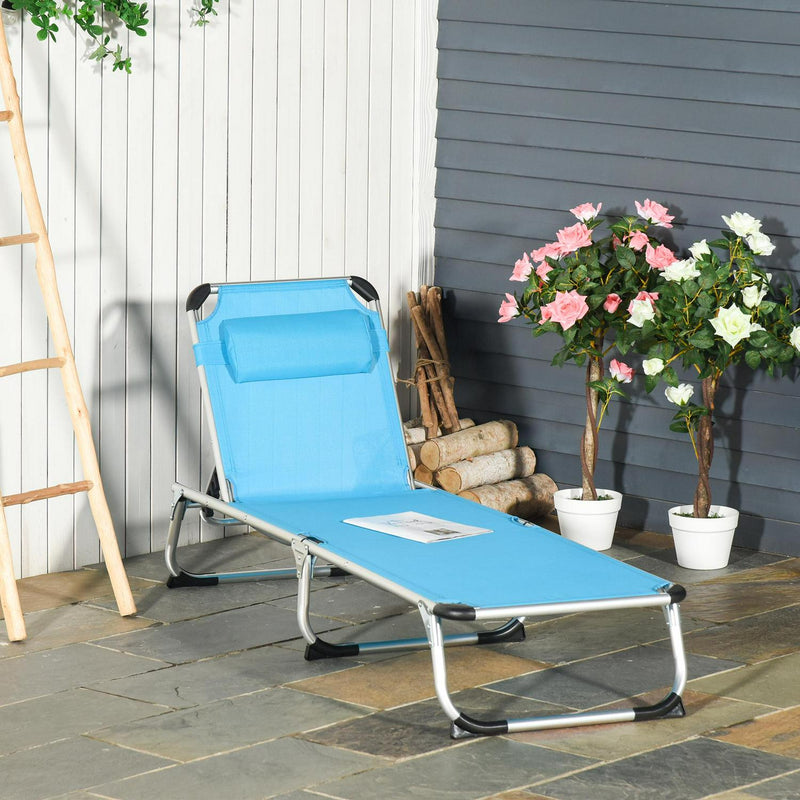 Folding Outdoor Reclining Lounger Chair W/ Pillow Aluminium Frame Blue