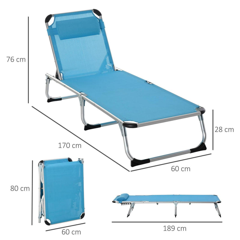 Folding Outdoor Reclining Lounger Chair W/ Pillow Aluminium Frame Blue