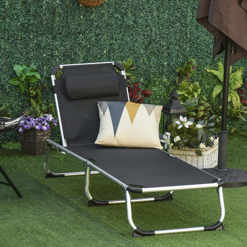 Folding Outdoor Reclining Lounger Chair W/ Pillow Aluminium Frame Black