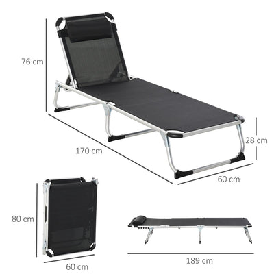 Folding Outdoor Reclining Lounger Chair W/ Pillow Aluminium Frame Black