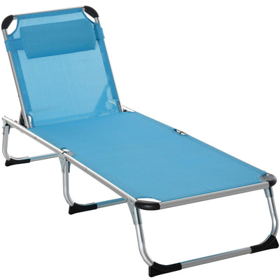 Folding Outdoor Reclining Lounger Chair W/ Pillow Aluminium Frame Blue