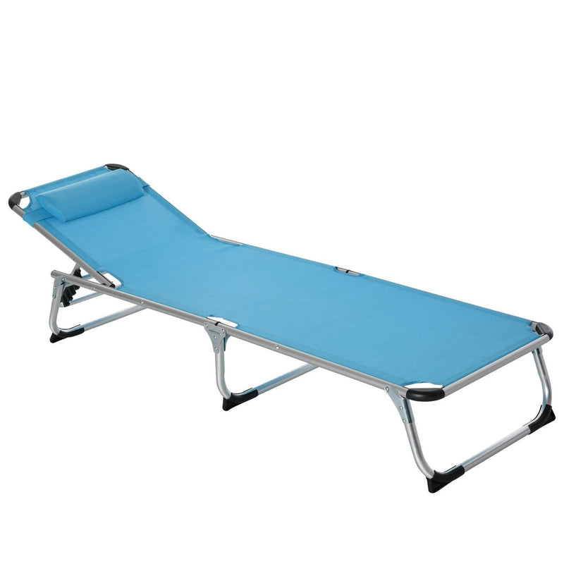 Folding Outdoor Reclining Lounger Chair W/ Pillow Aluminium Frame Blue