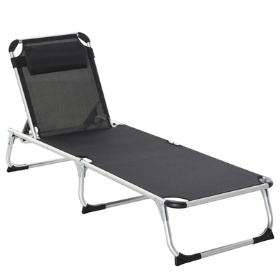 Folding Outdoor Reclining Lounger Chair W/ Pillow Aluminium Frame Black